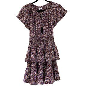 Patrons of Peace Women's Black Floral Short Sleeve Tiered Dress (NWT)